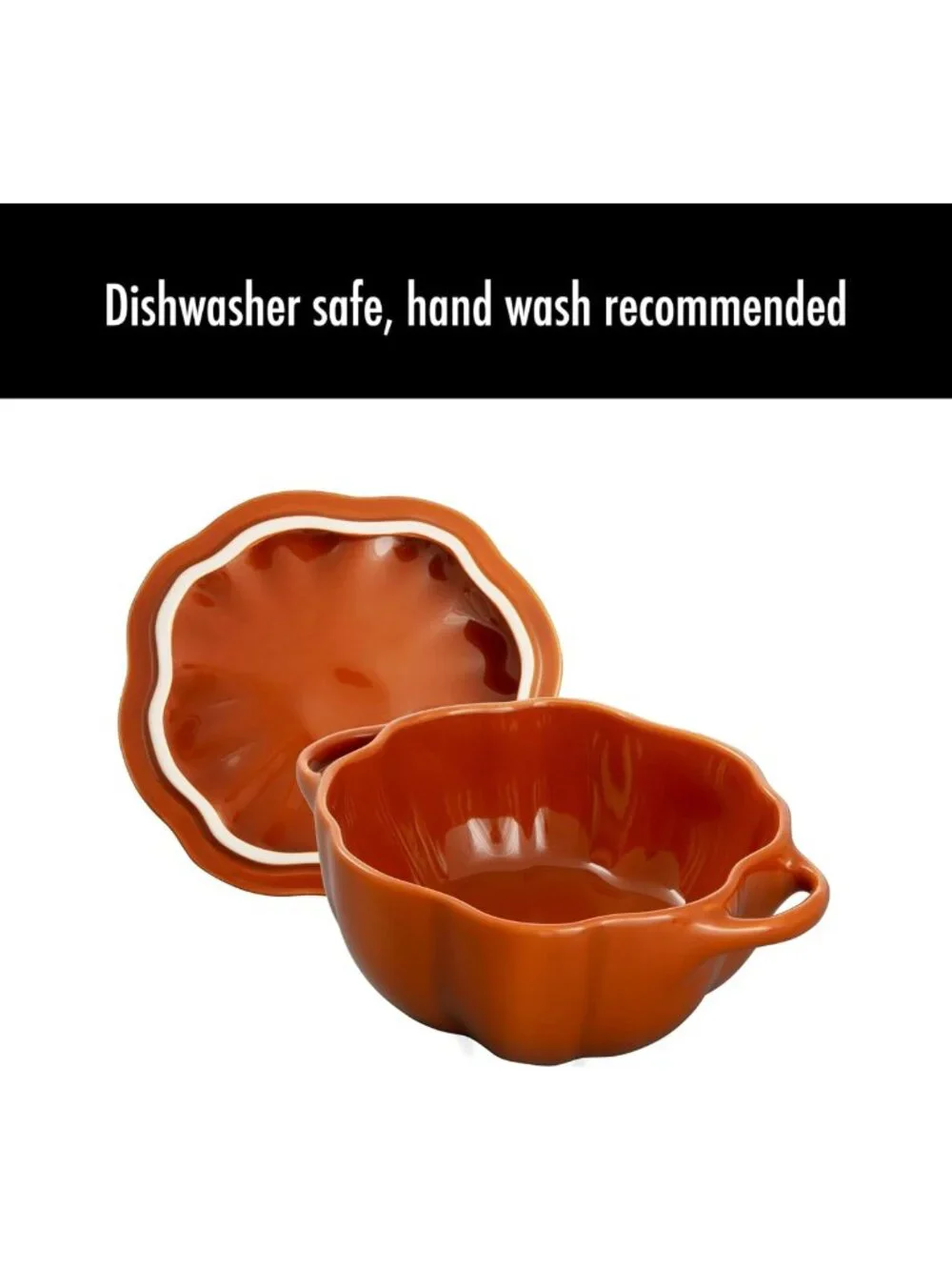 Petite Pumpkin Baking Dish - 0.75qt Ceramic, Oven Safe to 572°F, Burnt Orange